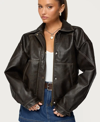 Edikted Women's Jaxson Oversized Faux Leather Bomber Jacket