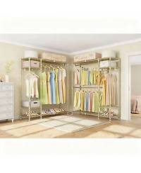 Yigii Adjustable Metal Garment Rack with Shelves and Rods for Space Maximization