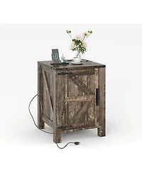 gaomon Rustic Farmhouse Nightstand with Charging Station, Barn Door & Adjustable Storage Shelf