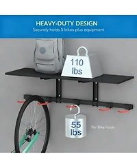 Yigii Adjustable Wall Bike Rack, Holds 5 Bikes, 110 lb Shelf, Rubber Coated Hooks, Easy Install