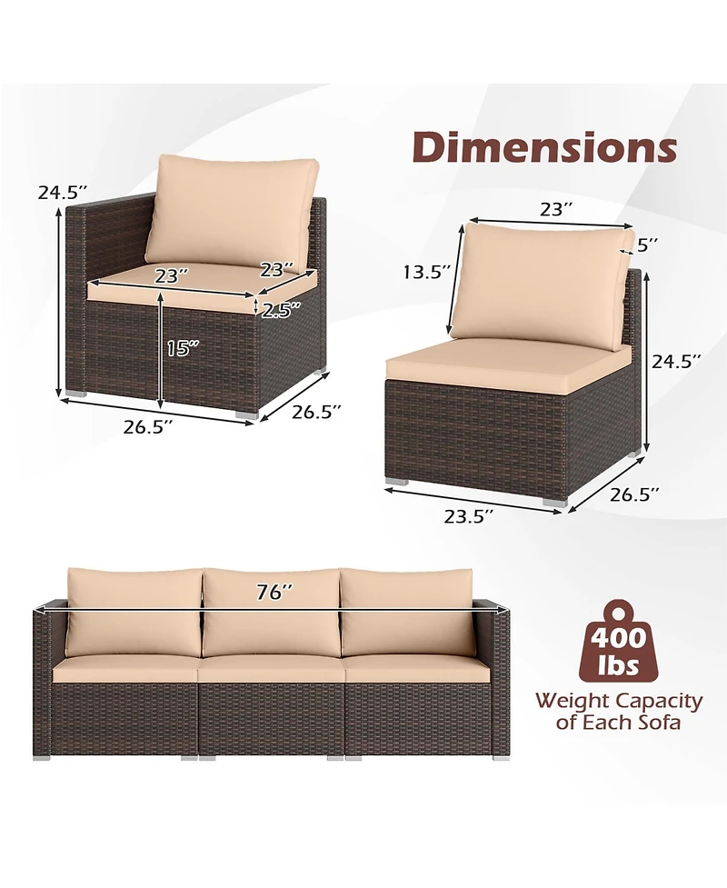 Gymax 3PCS Patio Sectional Sofa Set w/Right Arm and Left Soft Cushions