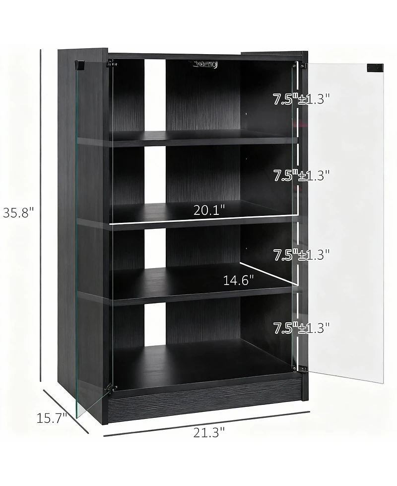 Yigii 4-Tier Media Cabinet with Tempered Glass Doors and Cable Management