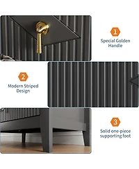 gaomon 2 Piece Fluted Nightstand Set, 27.5" Wide Bedside Tables with 3 Storage Drawers & Metal Handles for Bedroom