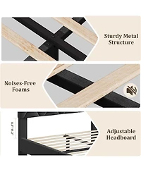 gaomon Bed Frame with Adjustable Headboard, Upholstered Platform Sturdy Wood Slats Support, No Box Spring Needed