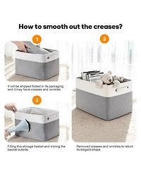 Sugift 4-Pack Collapsible Storage Baskets with Handles, Linen Fabric Organizer Bins with Metal Frame