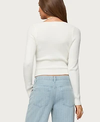 Edikted Women's Maliah Ribbed Knit V Neck Top