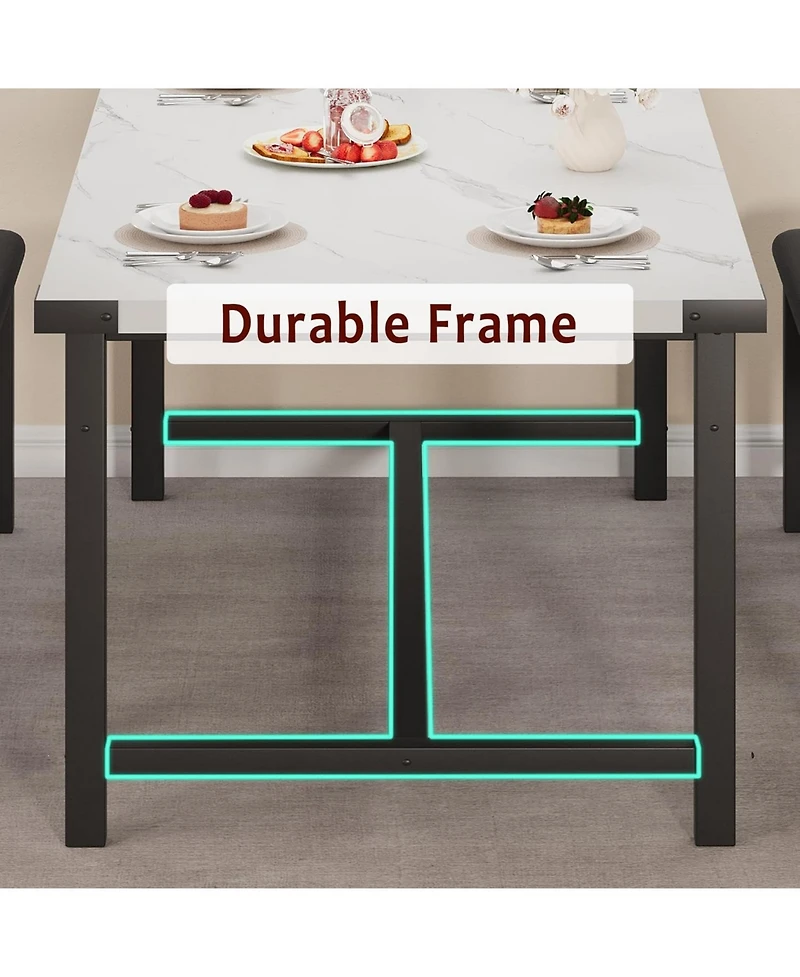 gaomon 3Pcs Dining Table Set for 4-6, 63" Extendable Thick Metal Frame Kitchen with 2 Upholstered Benches 6, Wooden Dinette