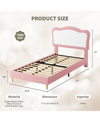gaomon Bed Frame for Kids, Boucle Upholstered Platform Bed with Headboard for Girls Boys, Wooden Slats Support
