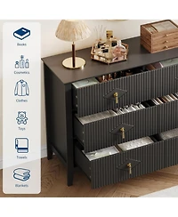 gaomon Fluted 6 Drawers Dresser for Bedroom, 54" Wide Modern Chest of with Metal Handle, Wooden Organizer Bedroom.