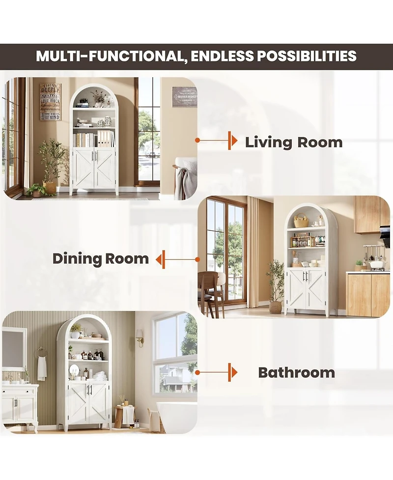 Gaomon Farmhouse Style 5-Tier Storage Cabinet with Arched Design & Rattan Decor Open Display Shelves