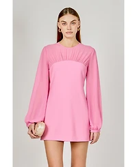 endless rose Women's Mixed Media Mini Dress with Puff Sleeves