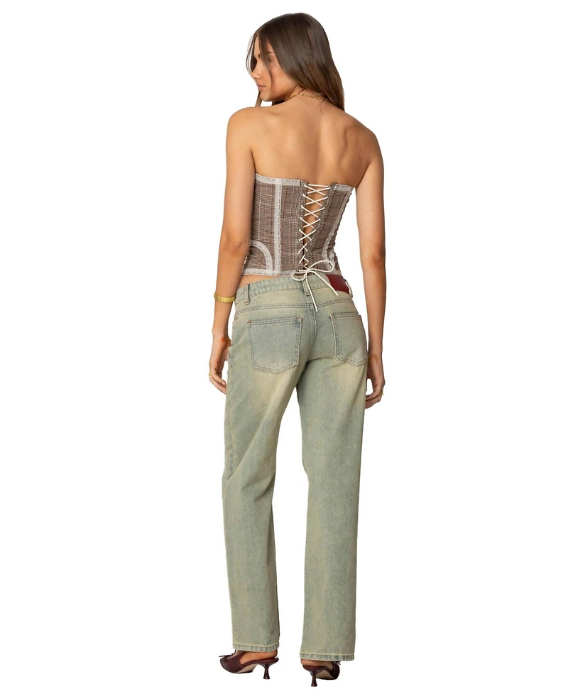 Edikted Women's Jaiden Houndstooth Plaid Corset