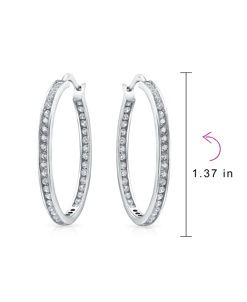 Bling Jewelry Cubic Zirconia Round Solitaire Channel Set In Side Out Statement Big Cz Hoop Earrings Sterling Silver