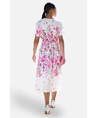 Yumi Women's Mirror Floral Print Kimono Midi Dress