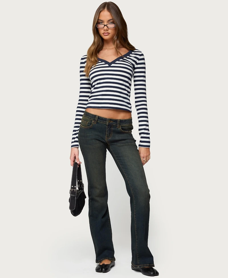 Edikted Women's Solly Striped Long Sleeve T Shirt