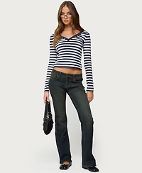 Edikted Women's Solly Striped Long Sleeve T Shirt