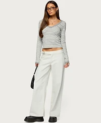 Edikted Women's Kimi Striped Long Sleeve V Neck Top