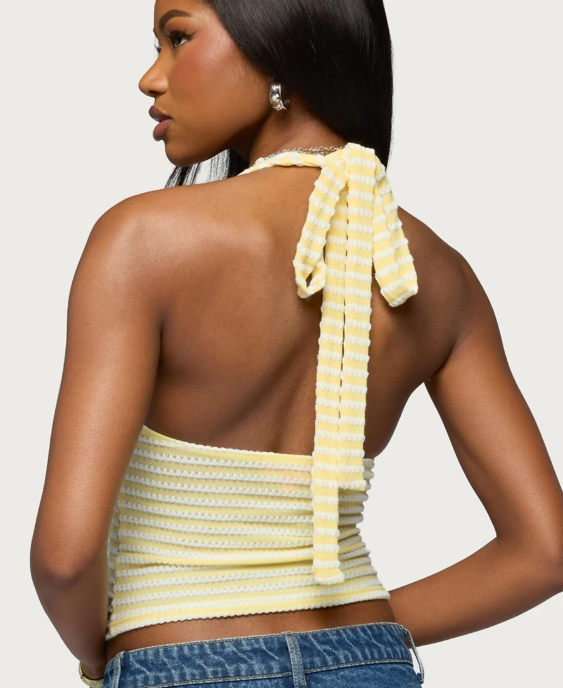 Edikted Women's Maylah Keyhole Striped Textured Halter Top