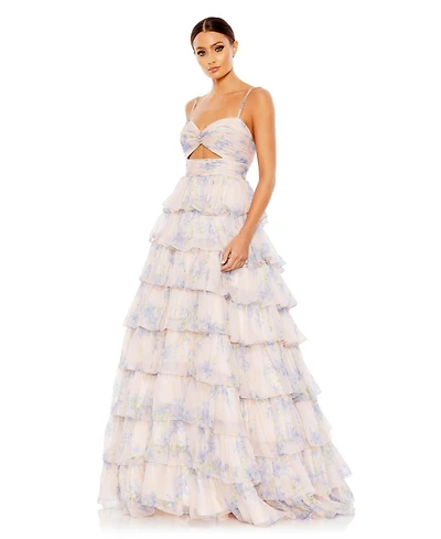 Mac Duggal Women's Floral Cut Out Ruffle Tiered Gown