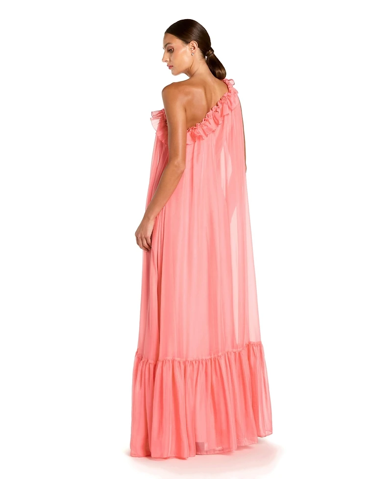 Mac Duggal Women's One Shoulder Chiffon Maxi Gown with 3D Rosette