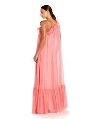 Mac Duggal Women's One Shoulder Chiffon Maxi Gown with 3D Rosette