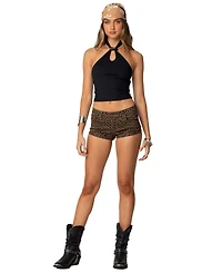 Edikted Women's Leopard Printed Twill Micro Shorts