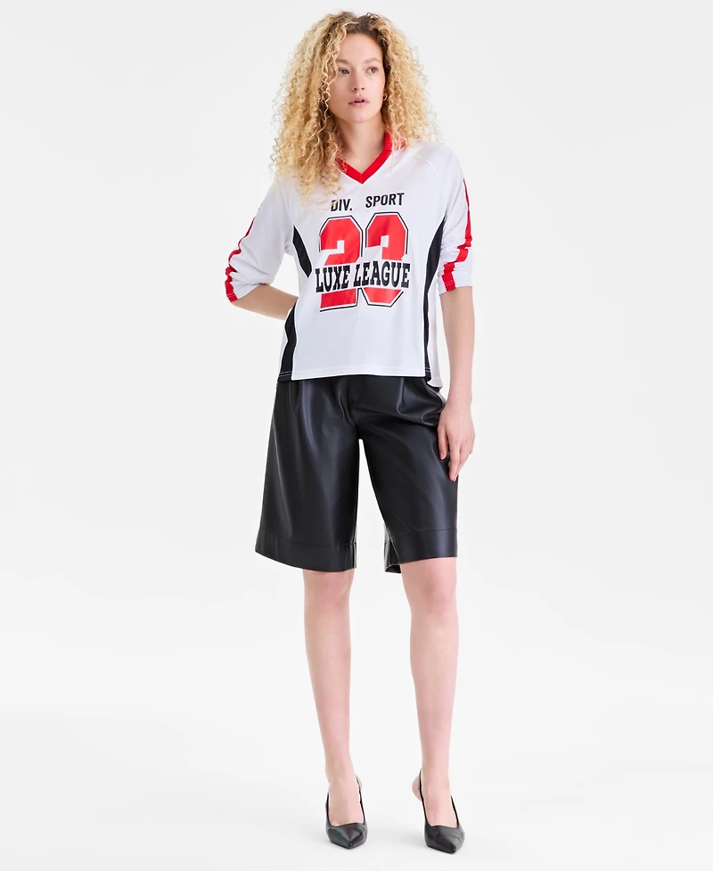 Bar Iii Women's Sporty Graphic Long-Sleeve Polo Top, Macy's Exclusive