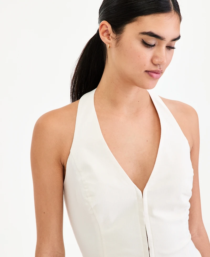 Bar Iii Women's Smocked-Back Linen-Blend Vest, Macy's Exclusive