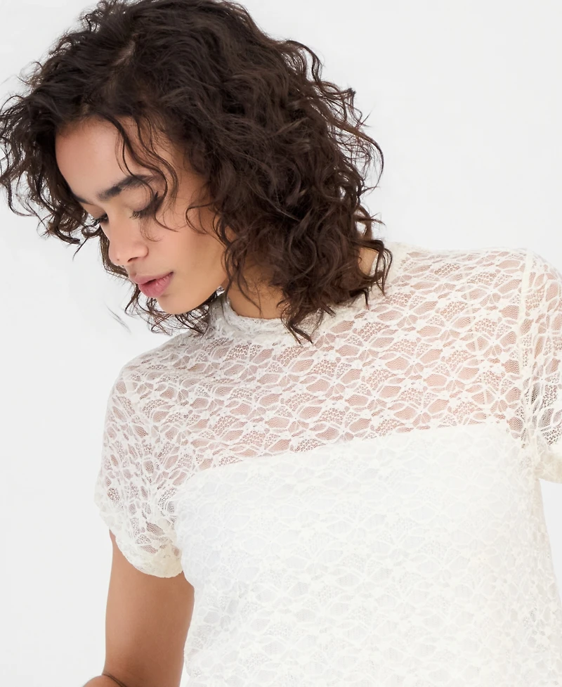 Bar Iii Women's Boxy Lace T-Shirt, Macy's Exclusive