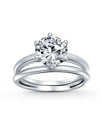 Bling Jewelry Traditional Cz Cubic Zirconia Promise 3CTW 6 Prong Solitaire Ring Set & Band Sterling Silver