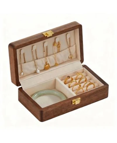 Yigii Solid Wood Travel Organizer Box Compact Brass Lock Premium Material