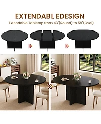 gaomon 43.3"–59" Extendable Round to Oval Hidden Storage Dining Table – Modern Cross Base Design