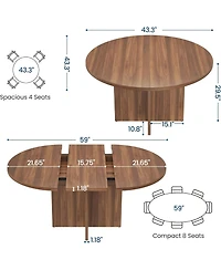 gaomon 43.3"–59" Extendable Round to Oval Hidden Storage Dining Table – Modern Cross Base Design