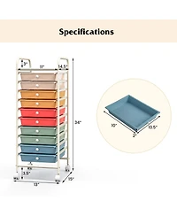 Costway 10 Drawer Rolling Storage Cart Scrapbook Paper Office School Organizer