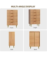 gaomon 5 Drawer Dresser for Bedroom, 29.5" Wood Chest of Drawers, Fluted Dresser with Metal Handle, Large Capacity Organizer for Hallway