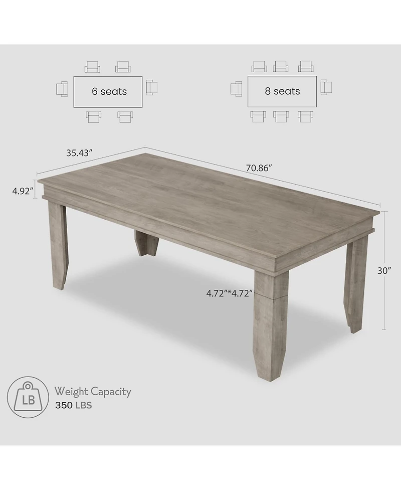gaomon 71" Dining Table for 6 to 8, Wood Rustic Kitchen with Eadge Trim, Large Rectangular Dinner Room, Home Office, Livin