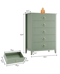 gaomon Fluted Dresser for Bedroom, 42.9" Tall 5-Drawer Wood Dresser, Modern Chest of Drawers, Storage Organizer Cabinet