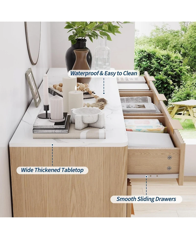 gaomon 54" Wide 9 Drawer Dresser,Wooden Chest of Drawers with Fluted Wave Pattern, Metal Handles, Modern Tv Stand Dresser