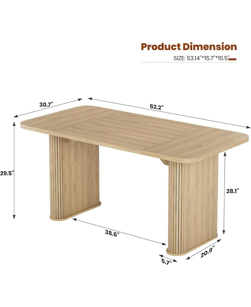 gaomon 62" Large Dining Table, Set for 6-8 People, Kitchen Dining Table with Grille Design, Suitable for Dining, Home, Office, Living