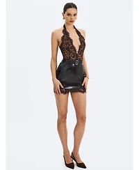 Miss Circle Women's Faris Mahogany Plunging Halter Belted Mini Dress