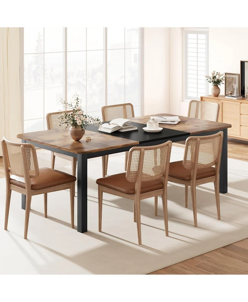 Draft - gaomon Industrial Long Dining Table for 6–8 People, 78.7 Inch Wooden Kitchen with Sturdy Metal Frame