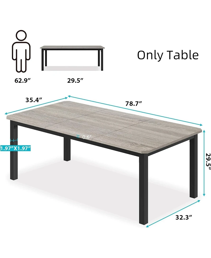 gaomon Industrial Long Dining Table for 6–8 People, 78.7 Inch Wooden Kitchen Table with Sturdy Metal Frame