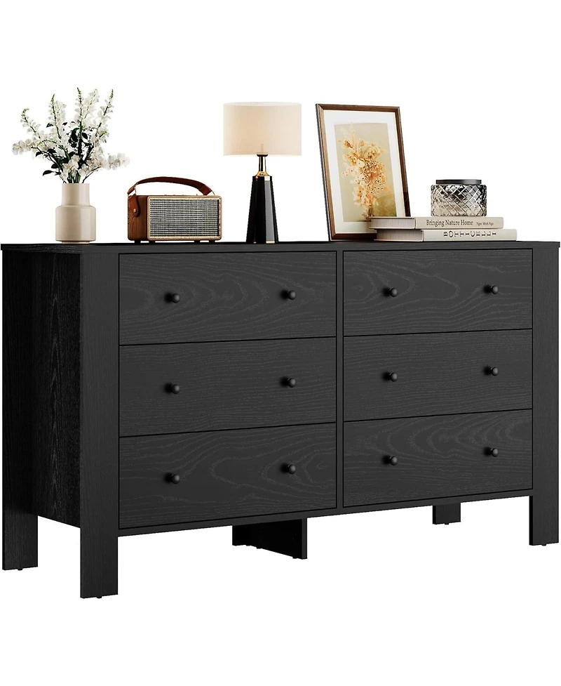 gaomon Modern 6 Drawer Wide Dresser Organizer for Bedroom, Wooden Storage Chest for Home and Entryway