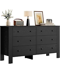 gaomon Modern 6 Drawer Wide Dresser Organizer for Bedroom, Wooden Storage Chest for Home and Entryway