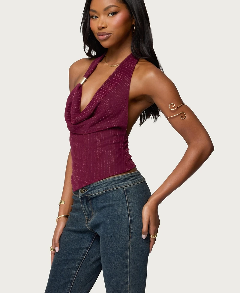 Edikted Women's Mimi Asymmetric Textured Mesh Halter Top