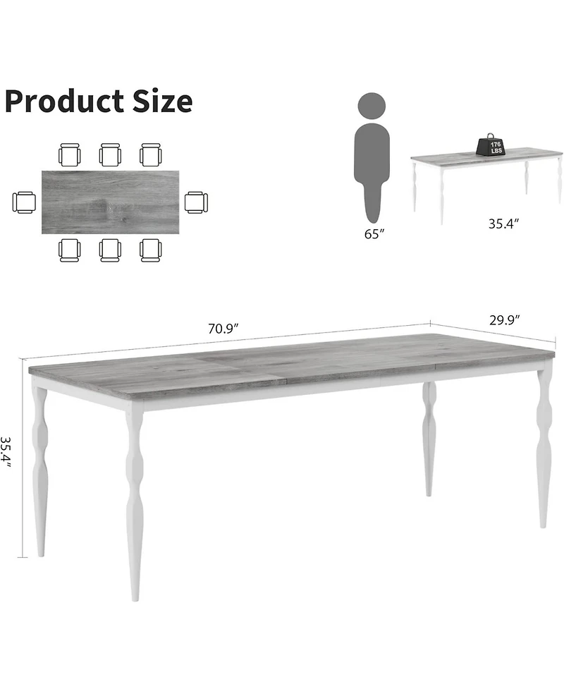gaomon 71 Farmhouse Dining Table for 4–8, Rectangular Rustic Kitchen with Sturdy Metal Legs and 30mm Scratch Resistant Top
