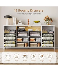 gaomon 63" Dresser Tv Stand for 65–75 Inch TVs, Fabric Chest of Drawers with Charging Station, Led Lights, Open Shelves & 12 Drawers