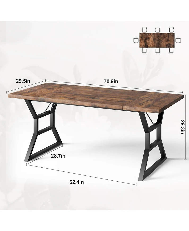 gaomon 70.9 Large Dining Room Table for 6, Rectangular Kitchen with Heavy Duty Metal Legs, Farmhouse Wooden Big Family