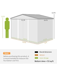Outsunny 9' x 6' Storage Shed Garden Tool House w/ Vents Doors Dark