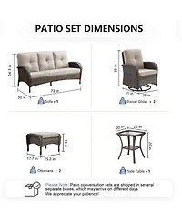 Gymojoy 6-Piece Brown Wicker Patio Conversation Set with Olefin Cushion and Swivel Chairs